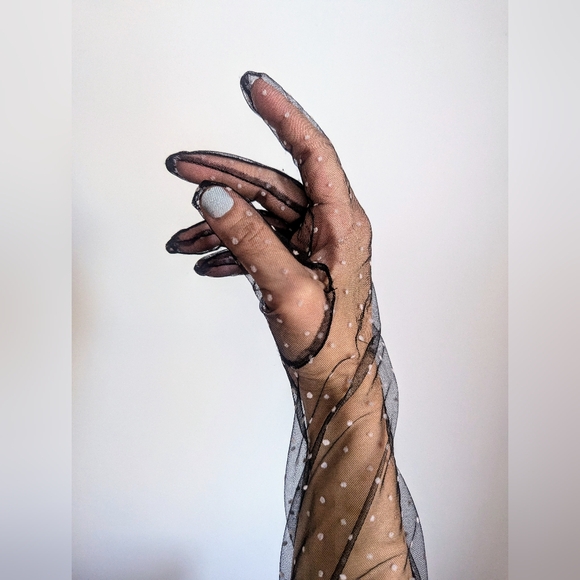 Anthropologie Polka Dot Sheer Opera Gloves - Picture 6 of 6